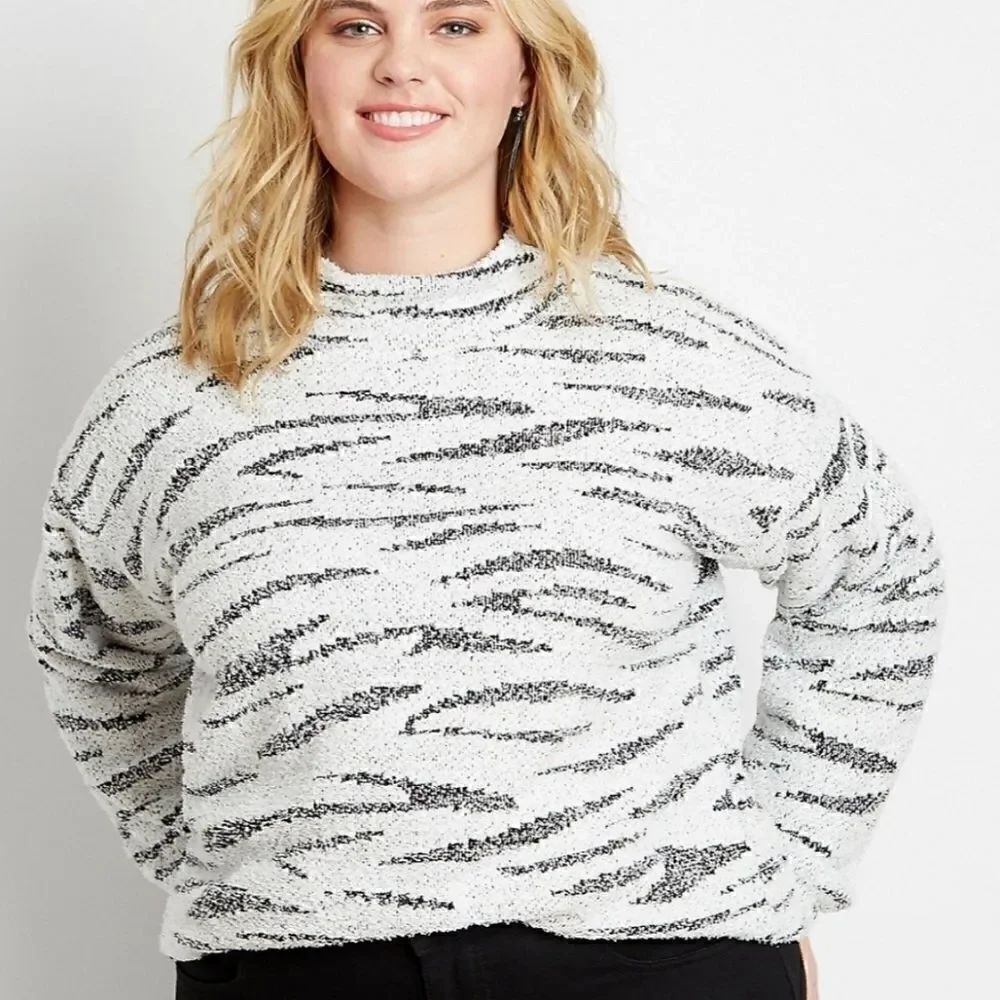 2X Zebra Sherpa Pullover Sweater Mock Neck zebra p